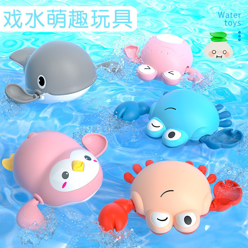 Douyin hot selling children's bathroom water swimming little penguin crab chain cool swim baby bath water toys