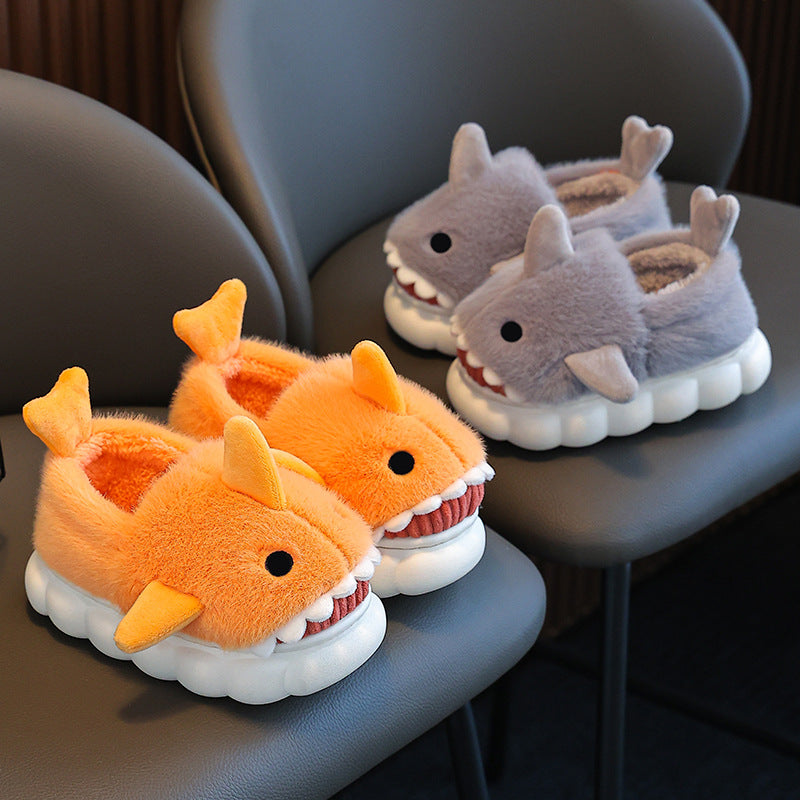 Children's cotton slippers autumn and winter waterproof home indoor non-slip boys cute shark pattern baby child cotton slippers