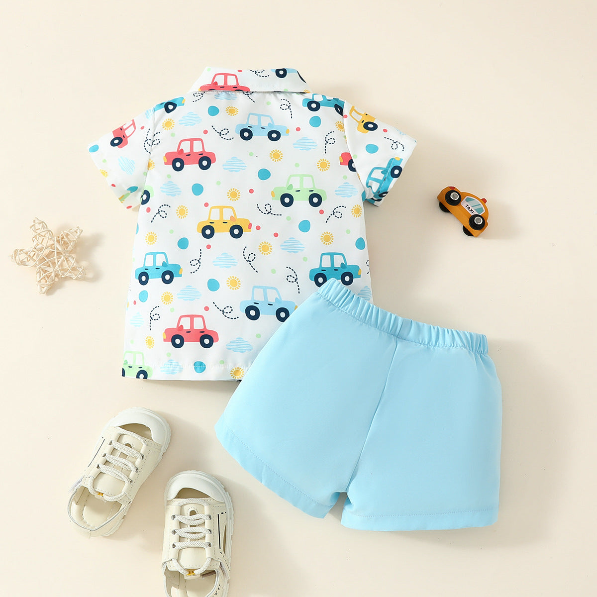 Children's clothing 2024 summer new style baby boy shirt dress cartoon cute top solid color shorts two-piece suit