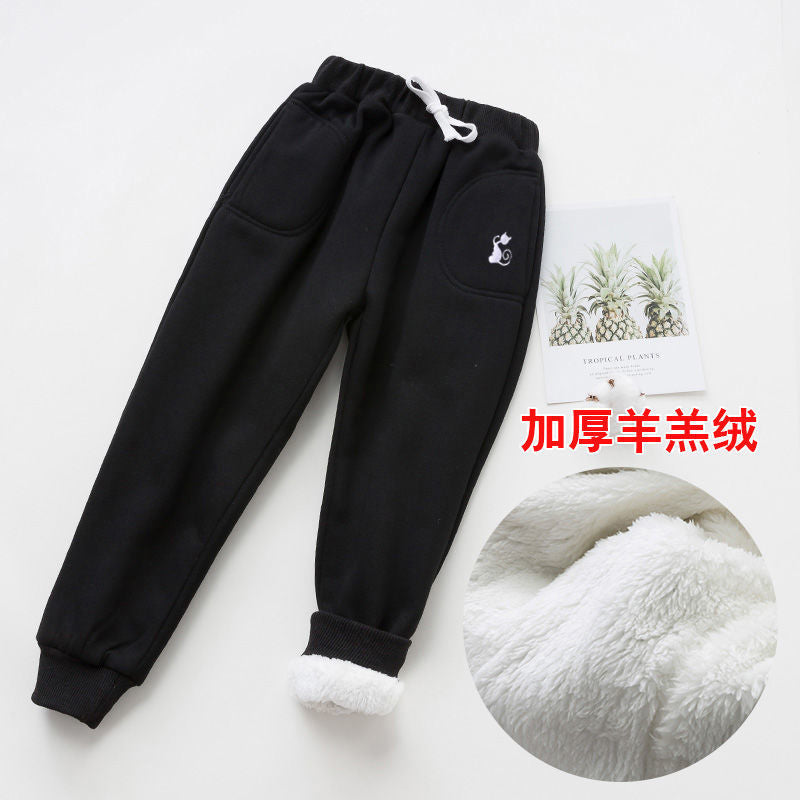 Girls fleece pants thickened children's sports pants autumn and winter girls casual pants outerwear boys baby warm trousers