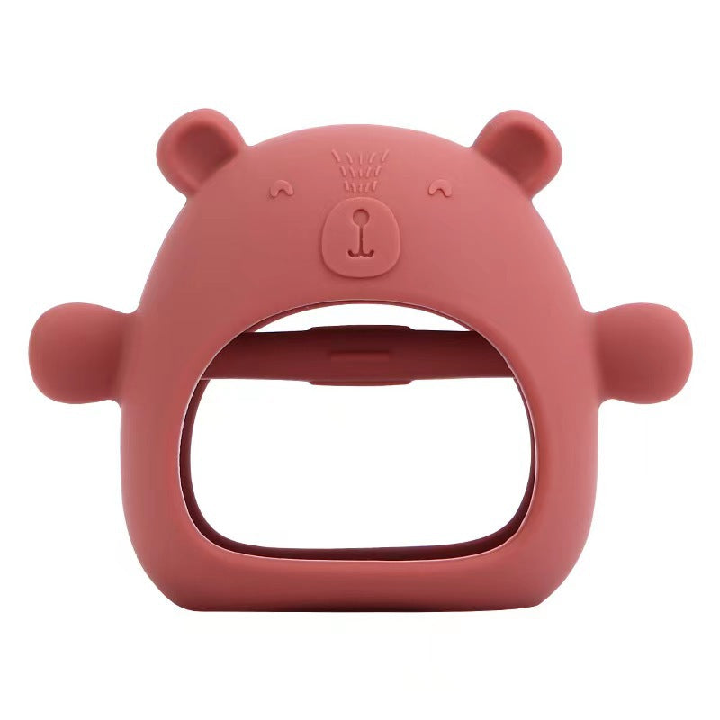Bear hand protection teether chewing fun baby soothing toy baby teething stick boilable silicone anti-sucking hand artifact