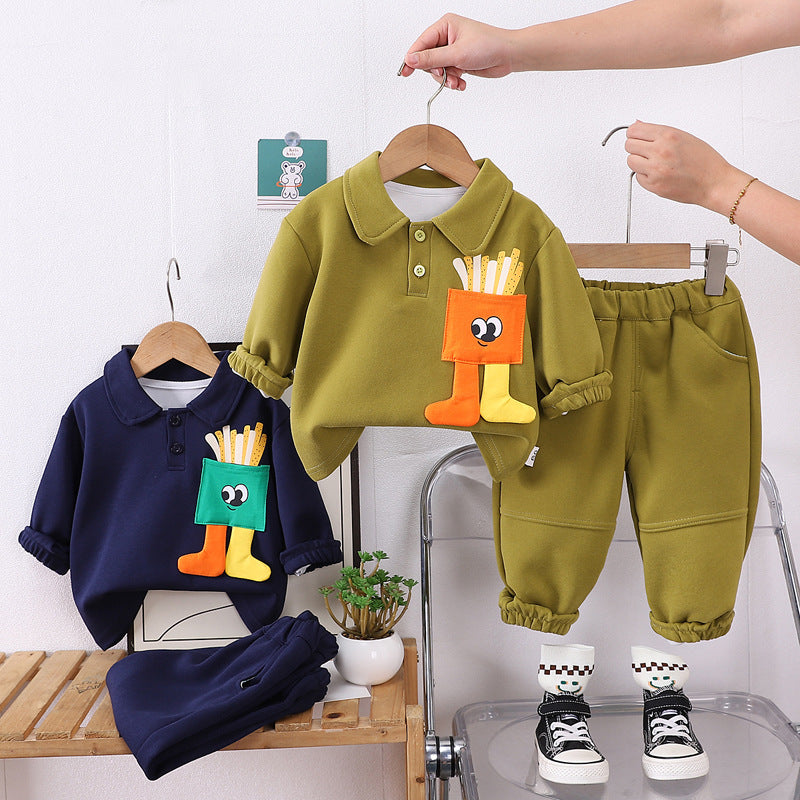 Boys spring and autumn polo shirt suit 2024 new handsome autumn clothes baby long-sleeved sweater two-piece suit trendy style