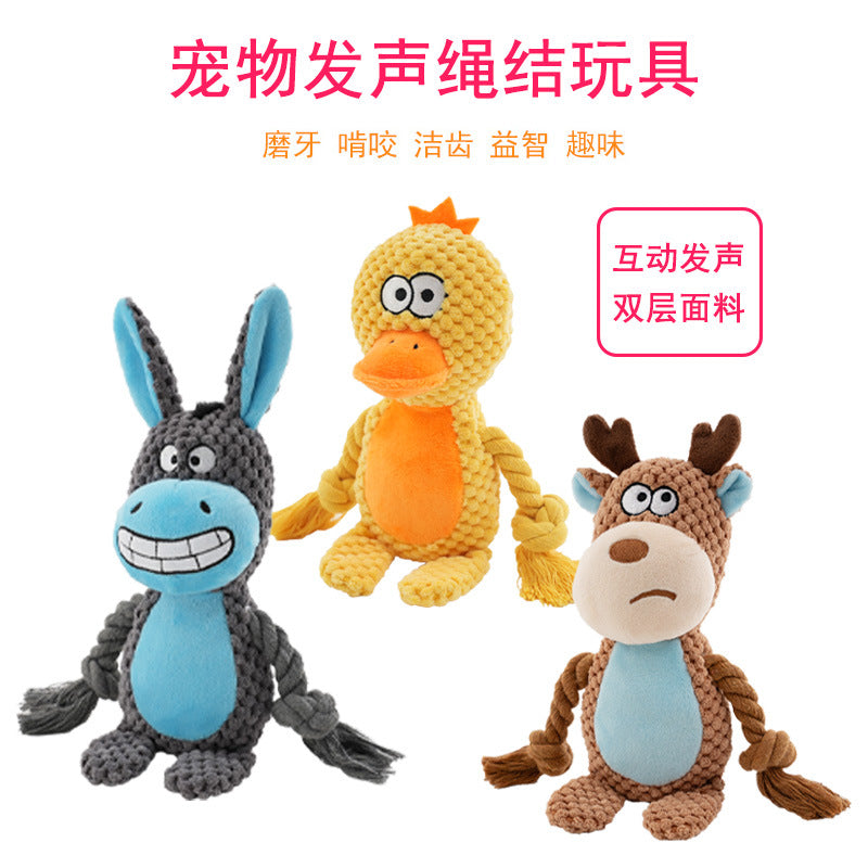 Cross-border new pet plush sound cotton rope toy fox frog pig dog interactive tug-of-war training supplies