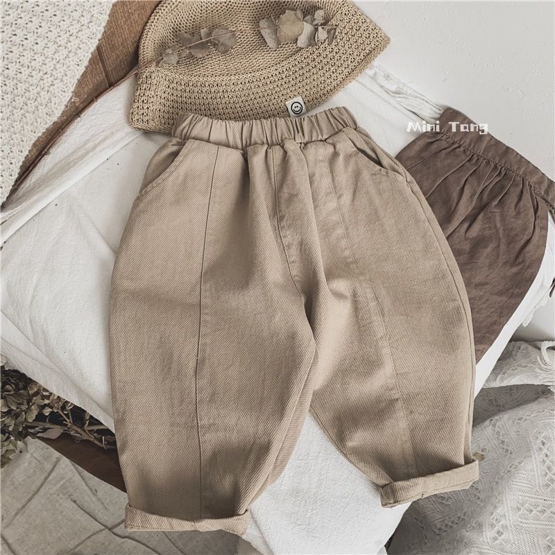 New forest style children's pants press line casual popular pants boys and girls baby twill spring and autumn woven carrot pants long pants