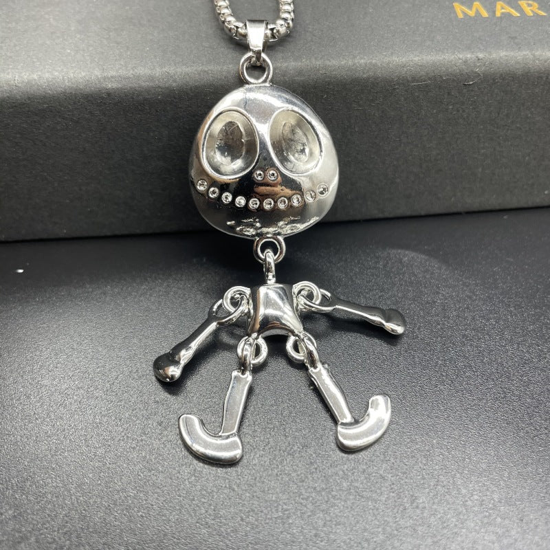 Retro Hip Hop Skull Titanium Steel Necklace Men and Women Domineering Skull Pendant Necklace Halloween Dress Up Gift Pendant