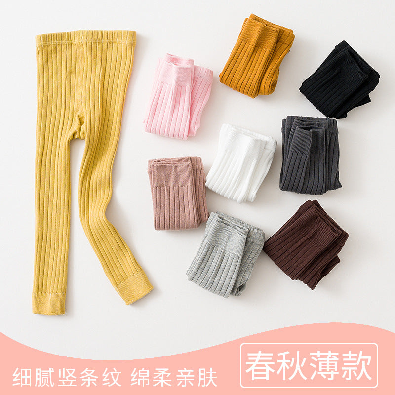 Link No. 1 Spring and Autumn Candy Color Vertical Stripe Baby Leggings Baby Cropped Pants Jumpsuit Children's Pantyhose