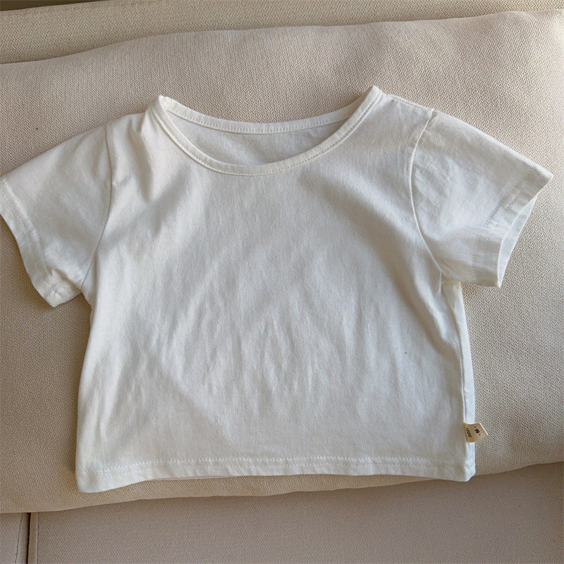 Toddler summer clothes Korean version 2023 new baby white T-shirt suspenders crawling clothes set with hat three-piece summer clothes