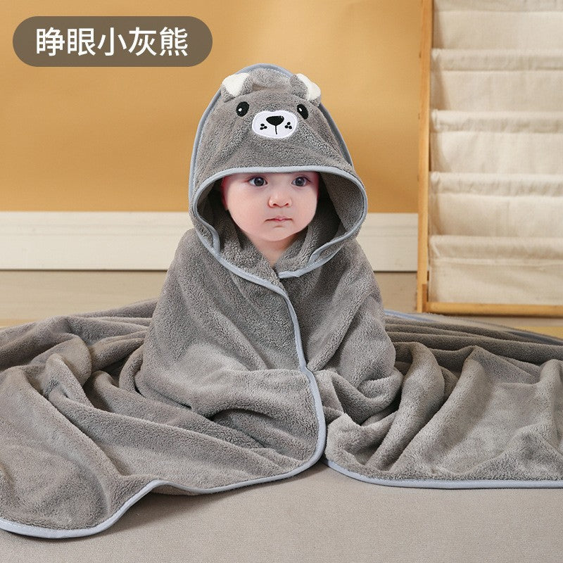 Children's bath towel baby blanket coral fleece embroidered cartoon hooded anti-kick cloak coral fleece baby cloak bath towel