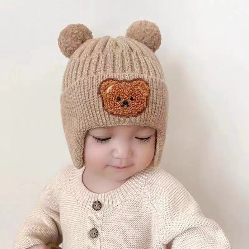 Autumn and winter children's hat baby same style beige series boys and girls windproof ear protection warm knitted cartoon ear warmer