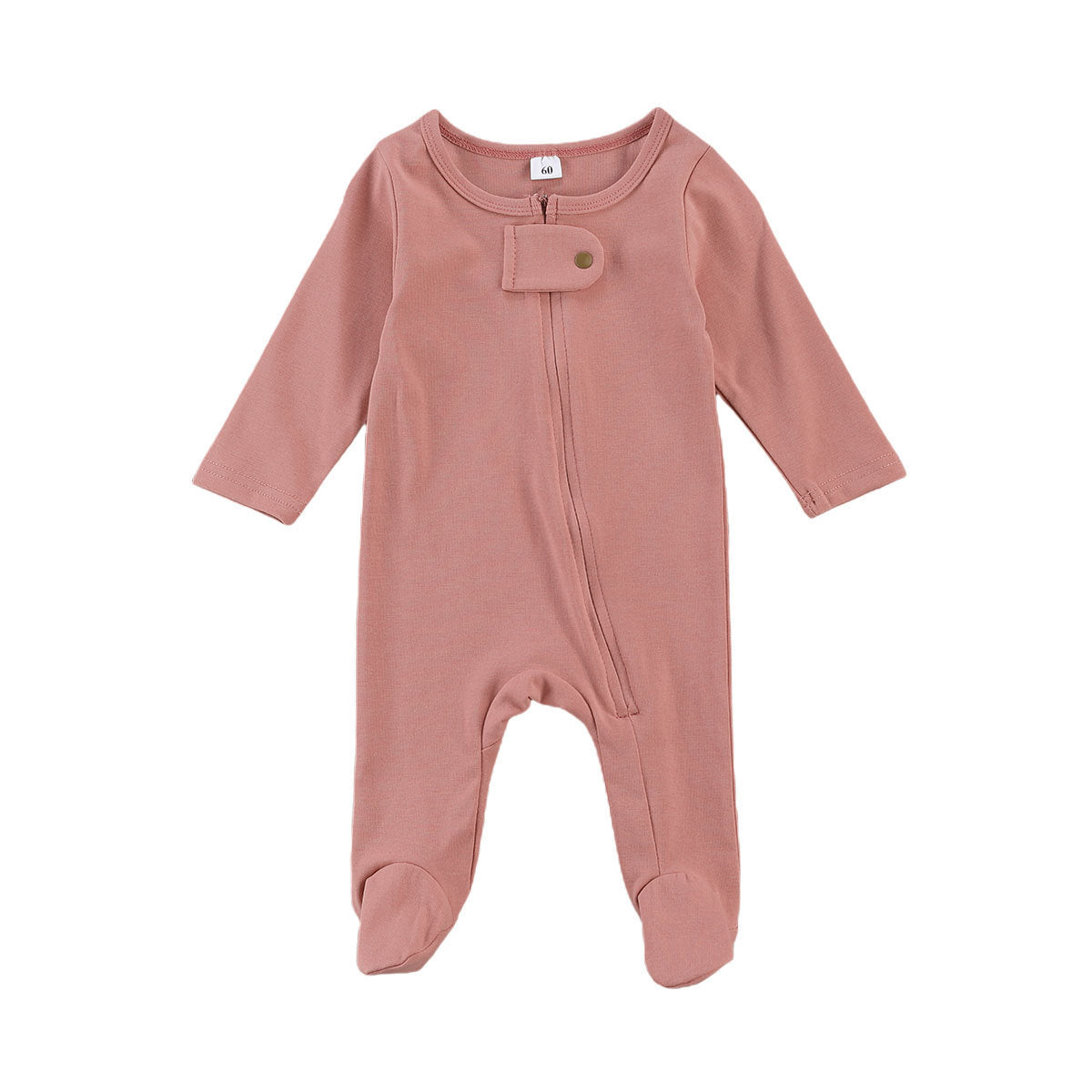Children's clothing 2021 spring and autumn male and female baby onesies solid color long-sleeved zipper footwear romper infant clothes