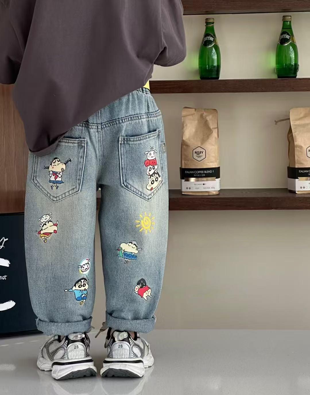 Children's 2025 spring and autumn new small and medium-sized children's baby casual trousers stylish side pocket grinding white boys jeans