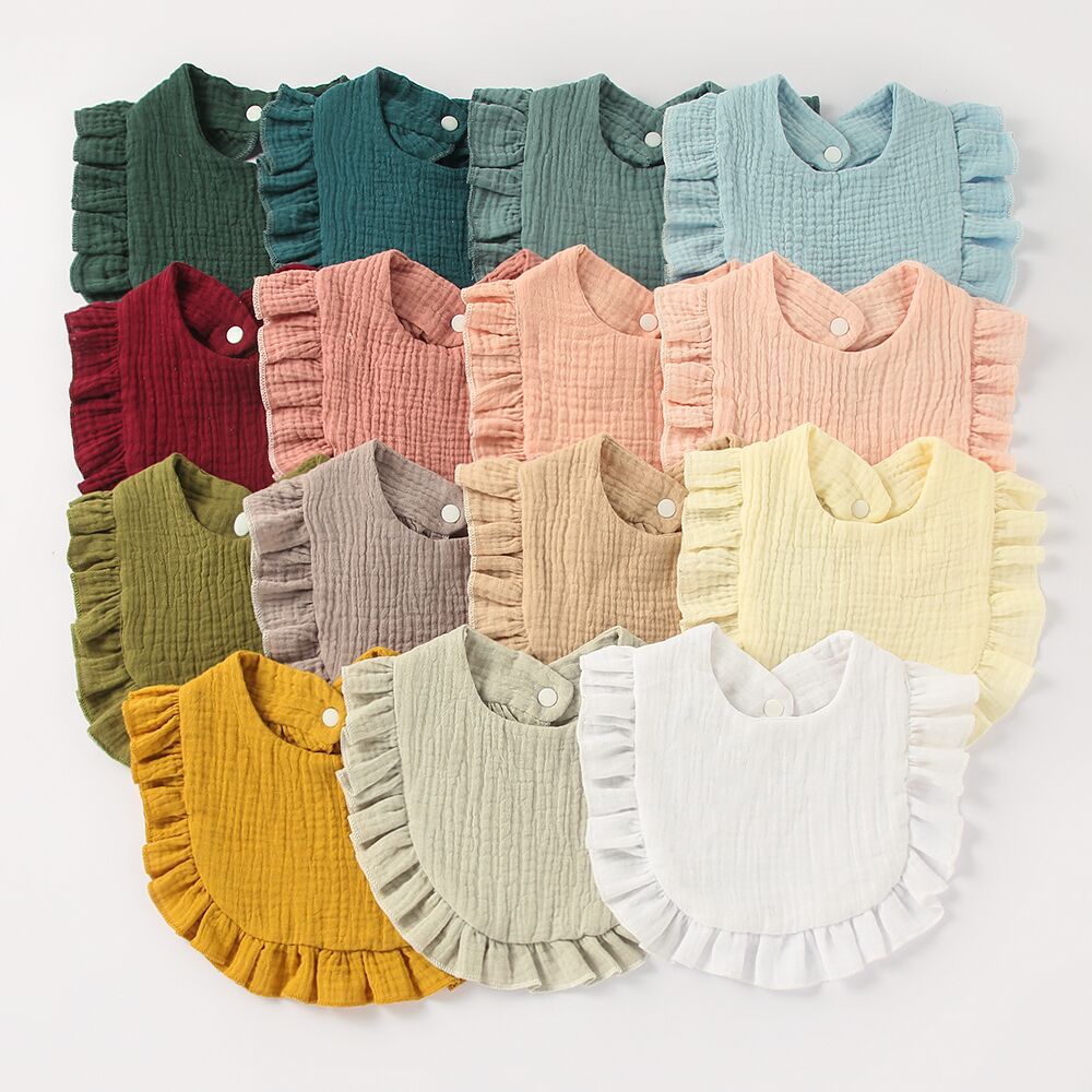 New baby bibs with ruffles Children's baby pure cotton gauze lace bibs bibs bibs cross-border