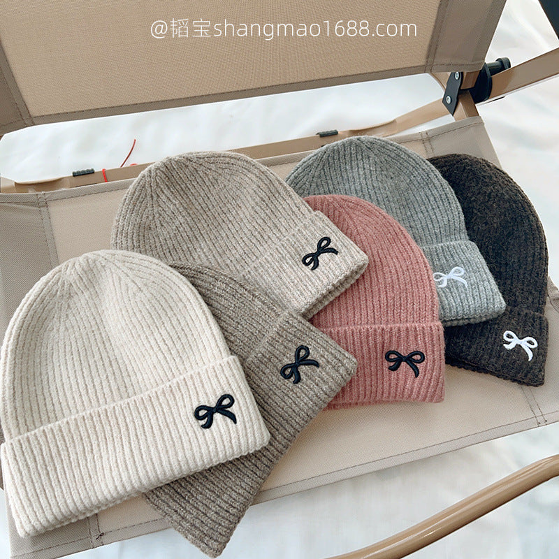 2025 new children's knitted hat winter embroidery cotton yarn hat baby girl casual all-match outdoor warm cold hat