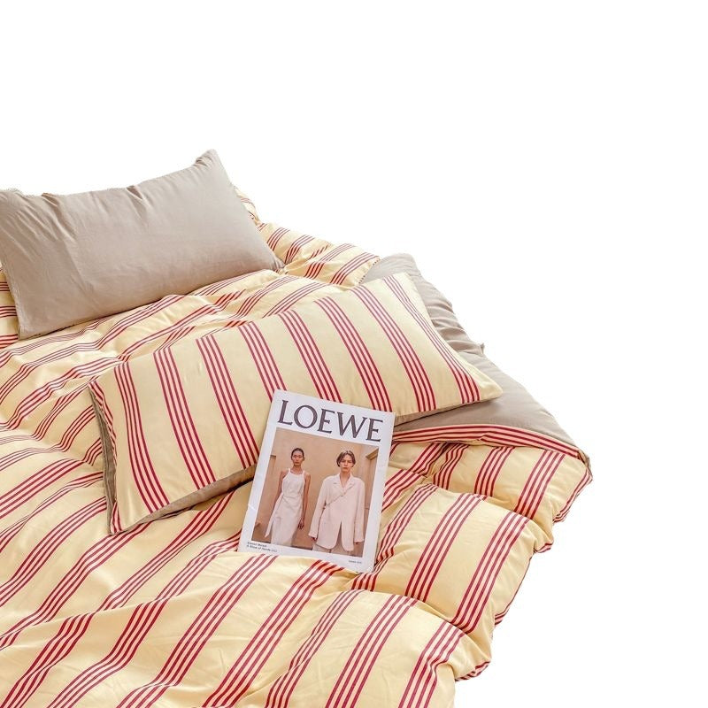 A-grade mother and baby grade four-piece set double-layer yarn pure washed cotton full quilt cover ins style bed sheet dormitory bed sheet 4 three-piece set