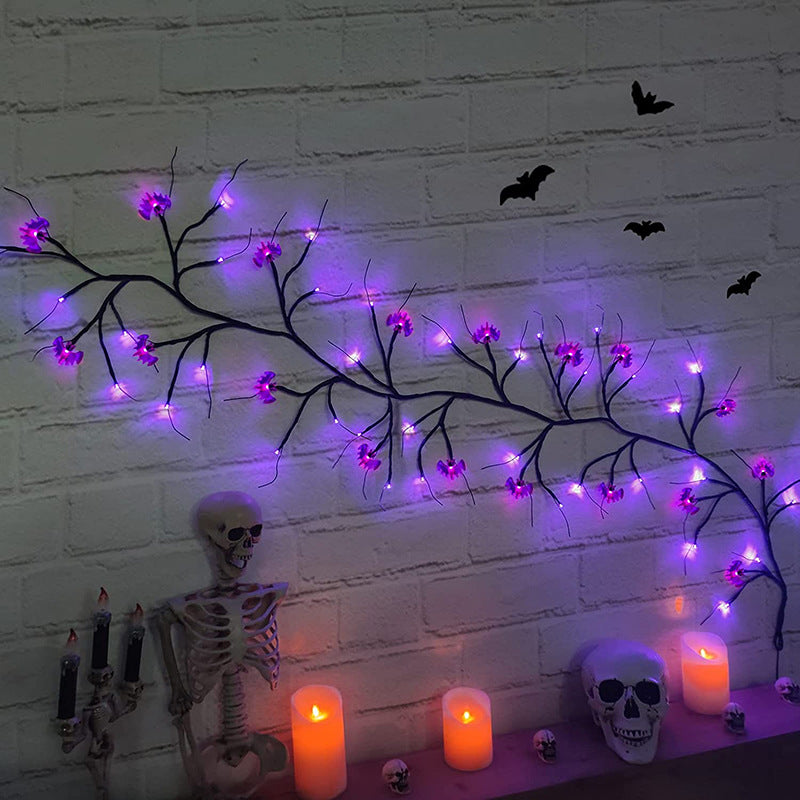Cross-border spider bat shape lamp ghost festival atmosphere decoration lamp layout Halloween rattan lamp LED simulation tree lamp