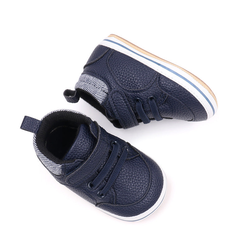 Fashionable baby solid color PU leather surface wear-resistant non-slip soft bottom sports toddler shoes BNB3093