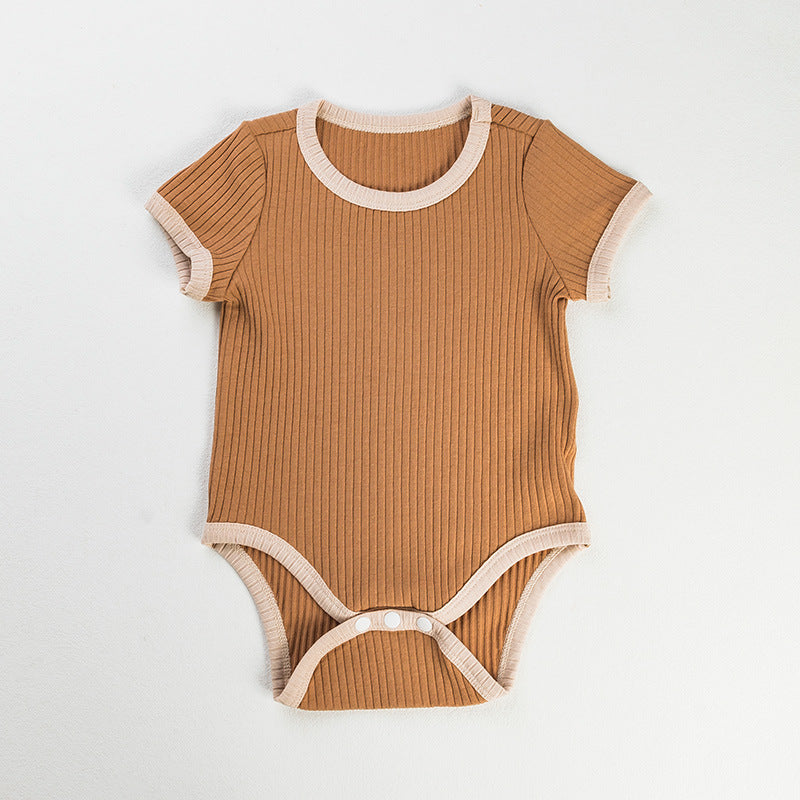 2025 Factory Wholesale Spring and Autumn New Baby Clothes Boys and Girls Short Sleeve Contrast Color Romper Crawling Clothes One-piece Clothes