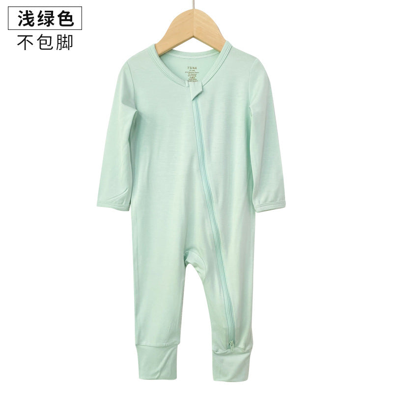 Foreign trade children's clothing bamboo fiber baby onesies spring and autumn long-sleeved newborn clothes baby romper zipper pajamas