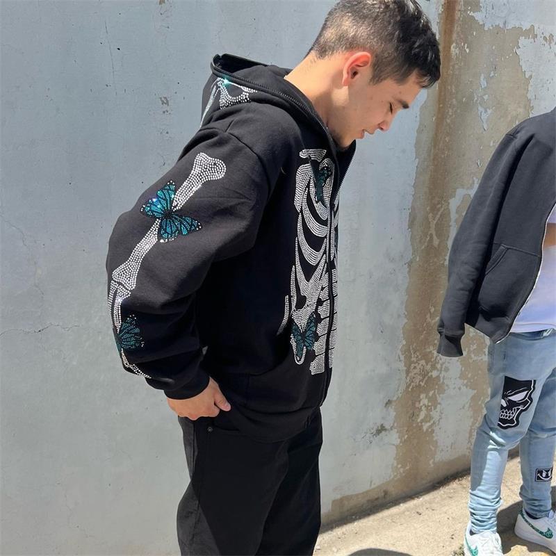 2022 Halloween cross-border new European and American autumn and winter men and women Y2K trend rhinestone loose hooded cardigan sweater