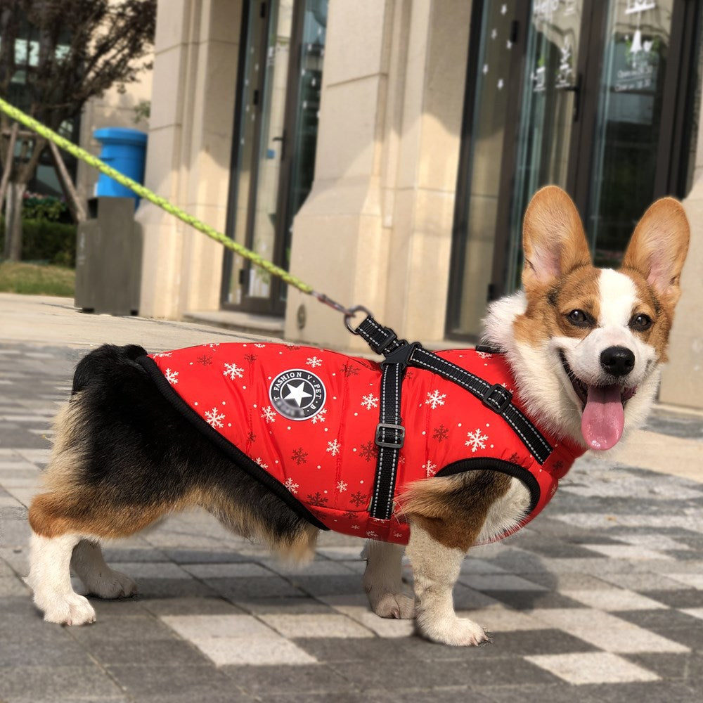 Cross-border red Christmas dog clothes warm pet clothing waterproof reflective belt chest and back cotton coat wholesale