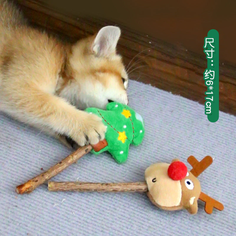 Pet Christmas cat toy snowman vent doll cat toy kitten wood Tianjiao teething stick pet supplies