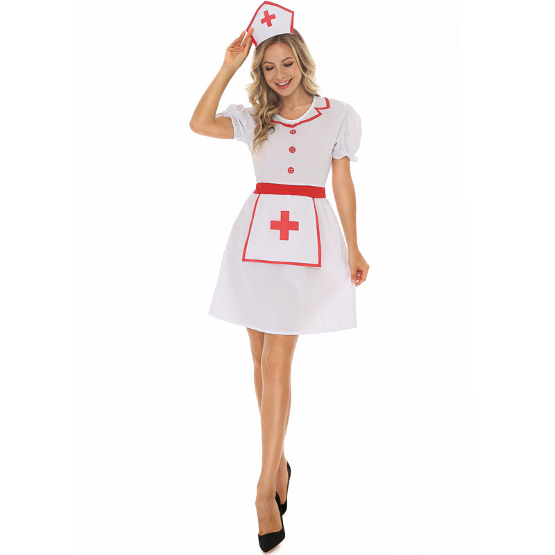 Halloween cosplay professional experience costume red cross short-sleeved female white jumpsuit nurse skirt