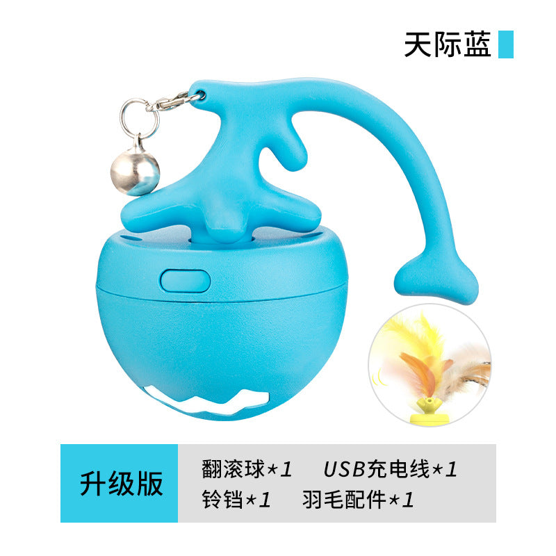 Pet cat toy fish bone rolling ball USB electric cat ball self-entertainment cat stick with replaceable feathers