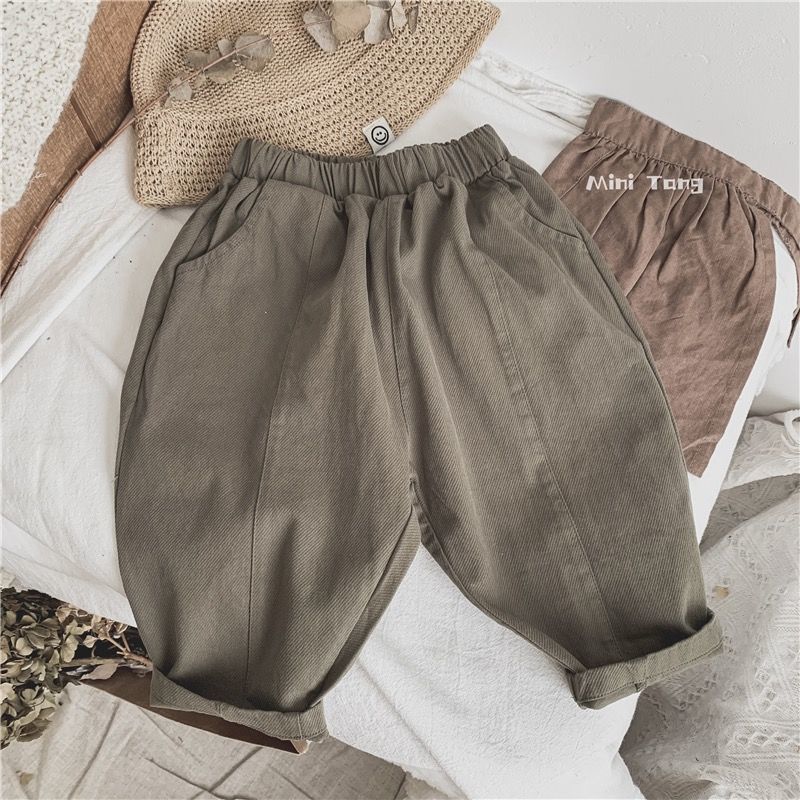 New forest style children's pants press line casual popular pants boys and girls baby twill spring and autumn woven carrot pants long pants