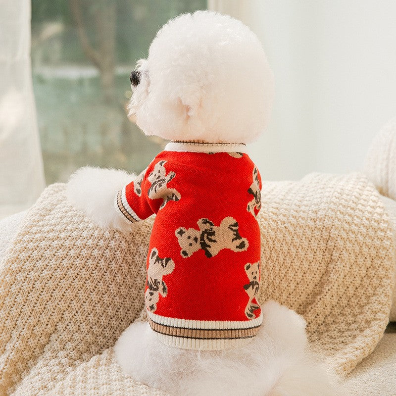 Spring and Autumn Pet Sweater Warm Small and Medium Puppies Teddy Bichon Pomeranian Knitted Cardigan Cat Dog Clothes
