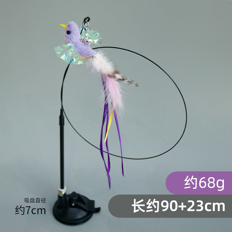 Factory spot wholesale simulation bird suction cup feather long wire long rod cat toy stick replacement head cat toy pet