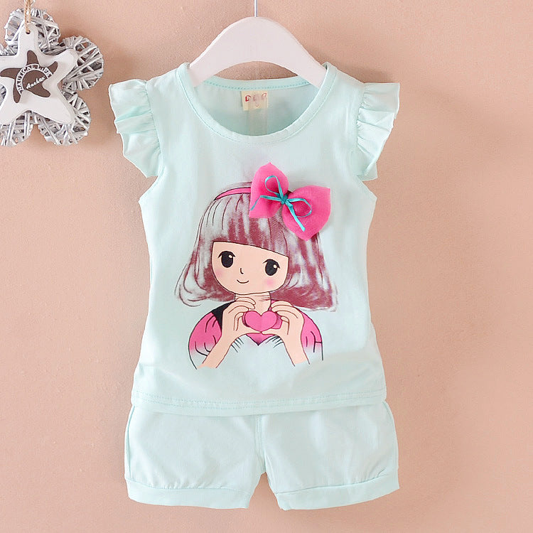 Korean children's clothing summer clothes girls summer cartoon flower vest suit 0-4 years old baby girl shorts two-piece suit trendy