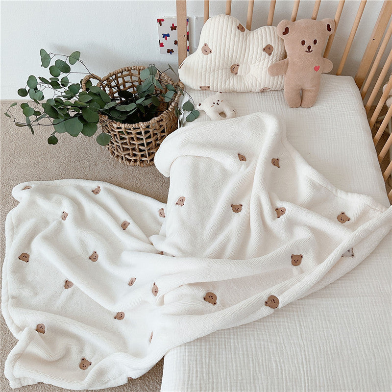 Korean Ins style new baby blanket hug blanket baby going out blanket children embroidery autumn and winter nap blanket