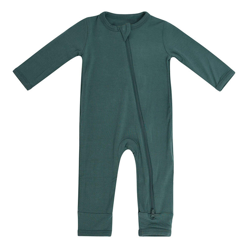 Foreign trade children's clothing bamboo fiber baby onesies spring and autumn long-sleeved newborn clothes baby romper zipper pajamas