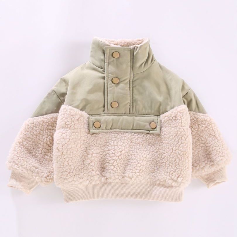 Children's clothing children's winter cotton-padded coat boys and girls baby loose splicing lamb wool plus velvet sweater thick warm coat