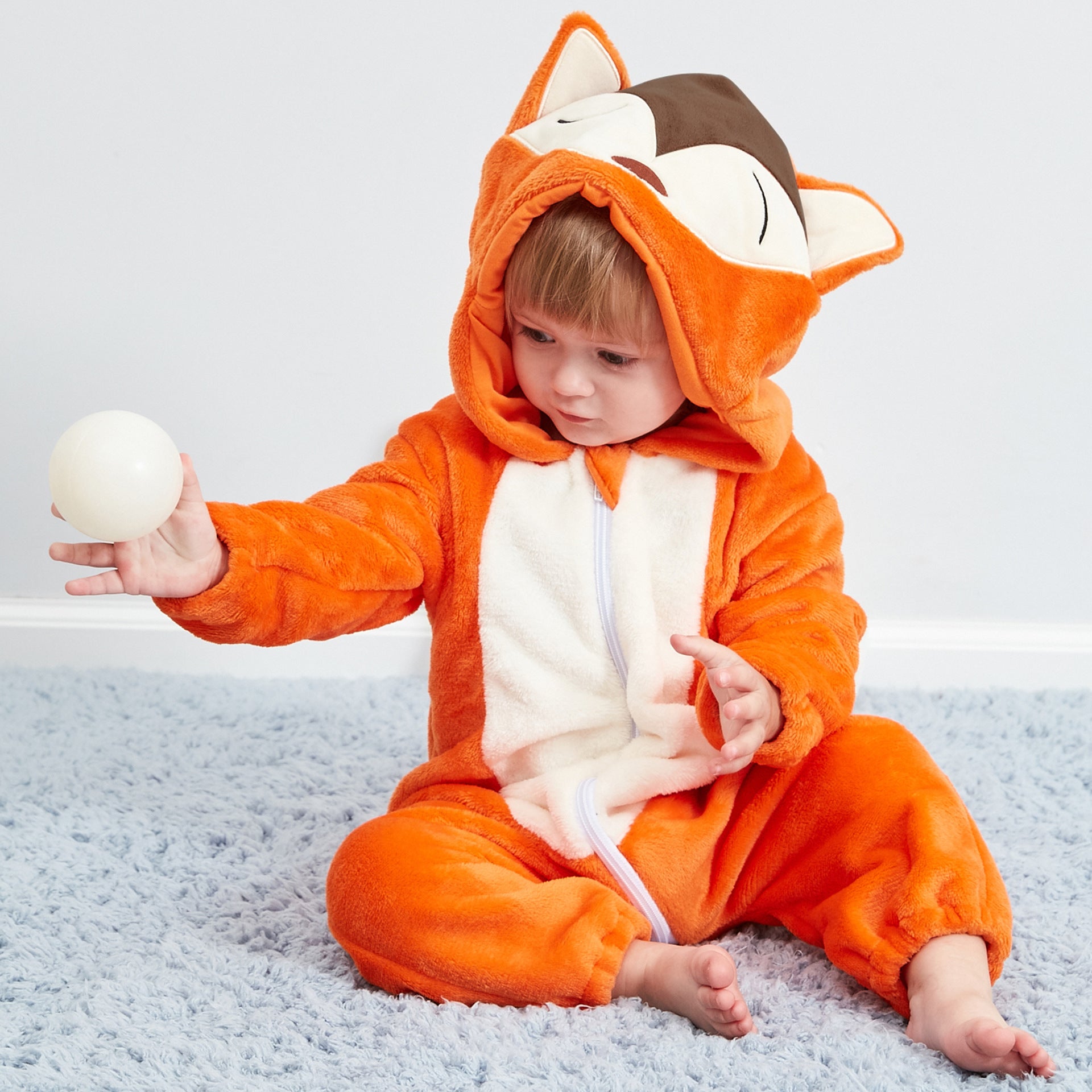 MICHLEY children's animal jumpsuit baby fox shape jumpsuit cross-border high-quality flannel crawling suit