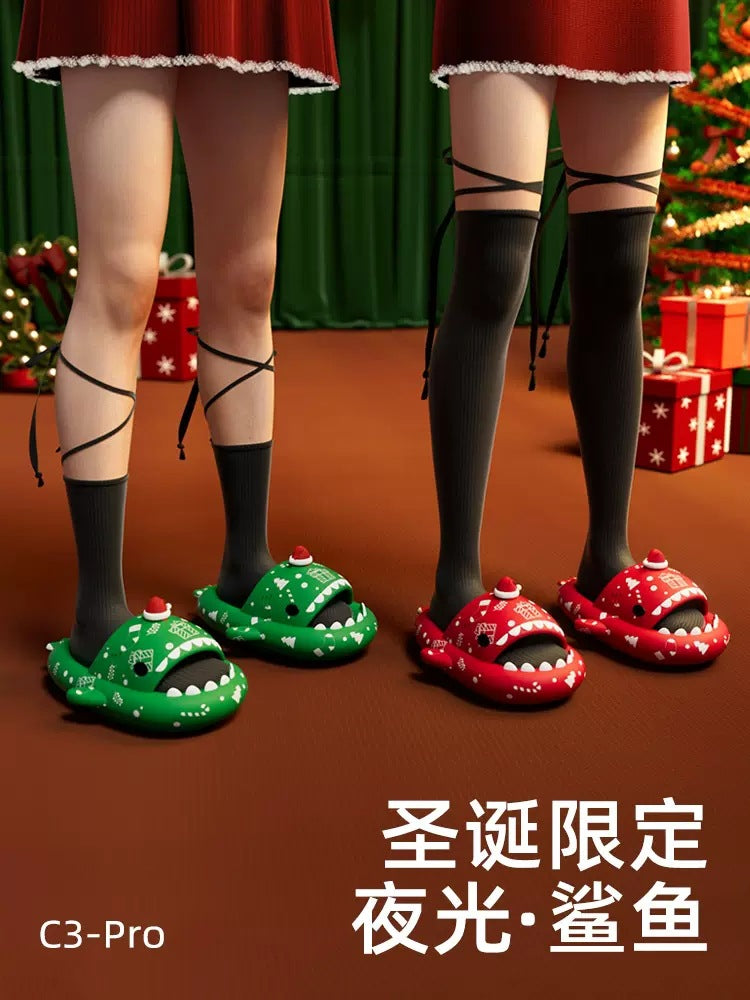 Cross-border Explosives Christmas Limited Shark Slippers Halloween Shark Slippers Female Summer Outer Wear Luminous Thick Bottom Anti-proof