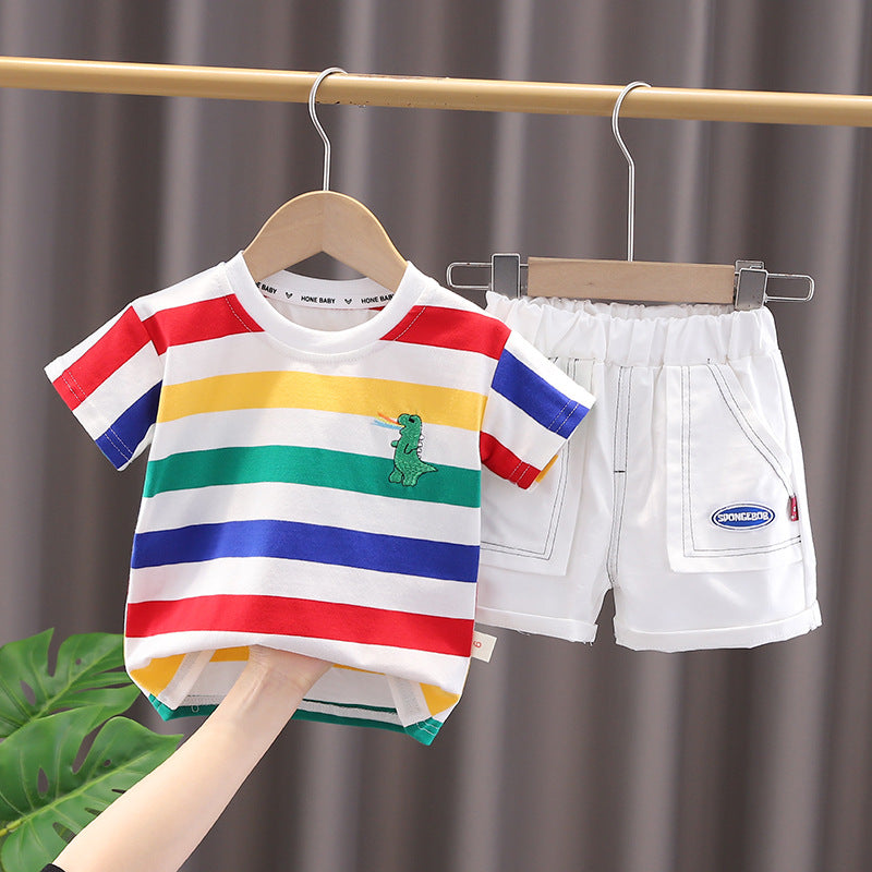 Boys' summer suit, stylish boy, handsome and fashionable two-piece set of children's clothing, baby boomer's clothing, baby's summer clothing