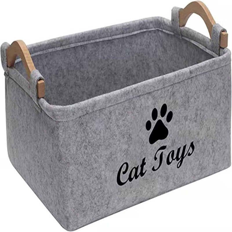 Felt toy storage box storage box pet toy storage felt box wooden handle square storage box