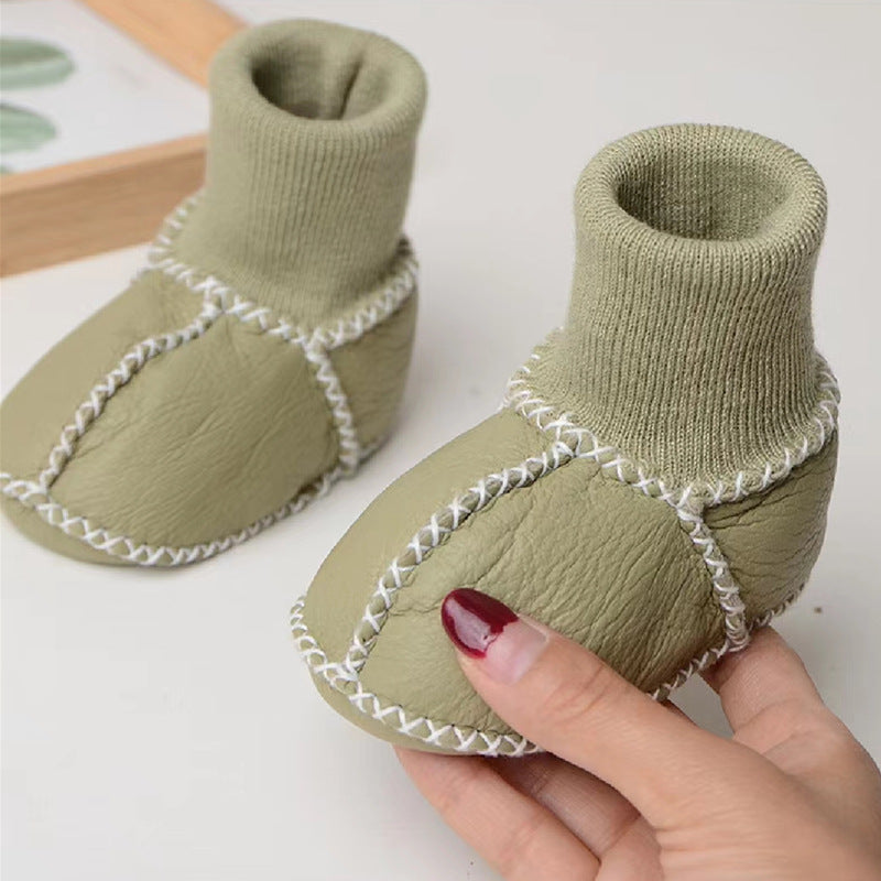 Sheepskin and fur integrated baby shoes and socks keep warm and velvet autumn and winter baby cotton shoes soft soles will not fall off toddler shoes newborn