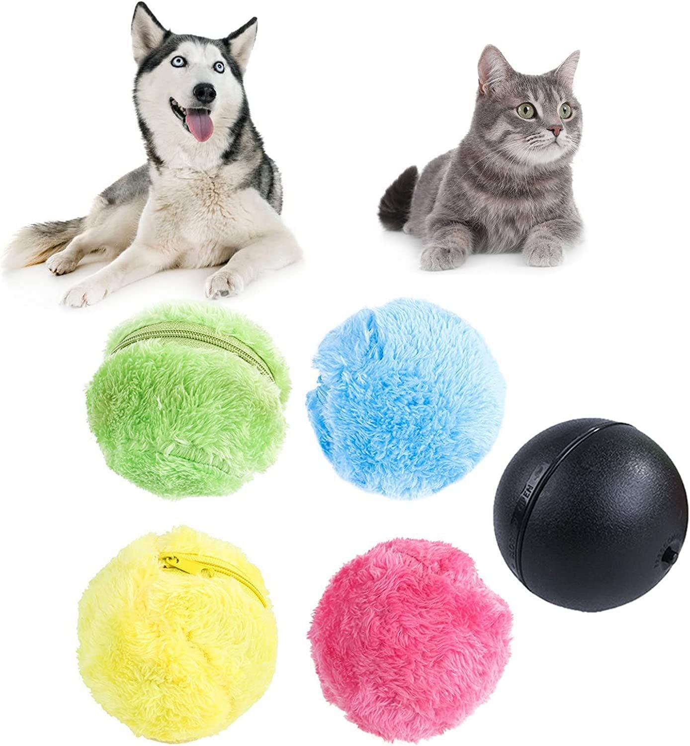 Pet dog cat plush rolling toy plush ball rolling ball fur ball smart dust removal toy rolling ball