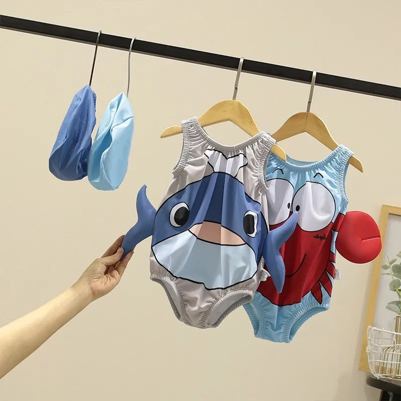 2025 new children's summer one-piece swimsuit cartoon pattern boys and girls swimsuit hot spring baby vacation swimsuit