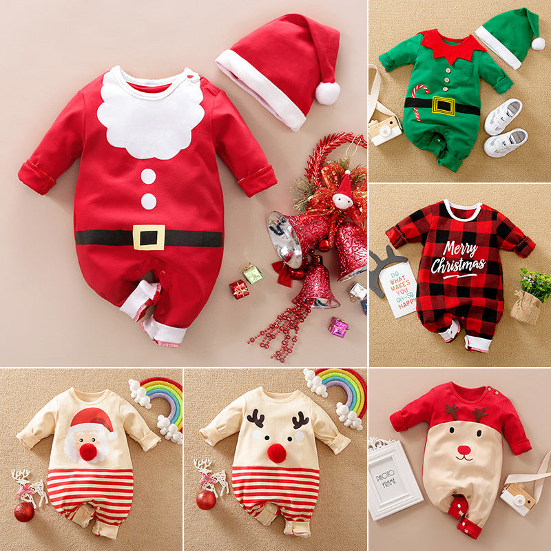 Autumn and winter Christmas baby jumpsuit baby clothes long-sleeved newborn crawling clothes baby Christmas clothing cross-border