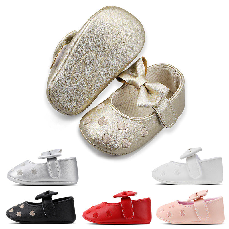 Spring and Autumn Style Embroidered Heart Bow Baby Shoes Pre-Step Shoes 0-1 Years Old Hand-Cuddle Shoes for Boys and Girls Soft Sole