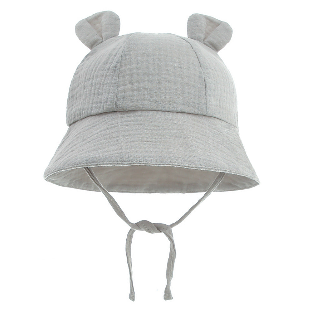 INS Baby Pure Cotton Bucket Hat European and American Baby New Rabbit Ears Bucket Hat Solid Color Sun Hat Cross-Border 3-12m