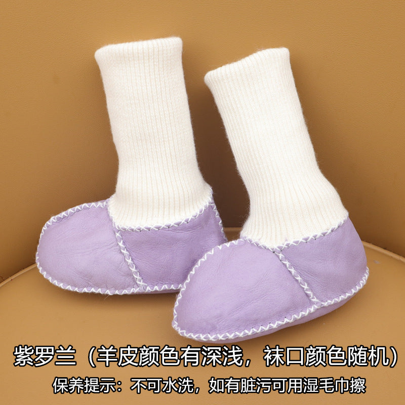 Sheepskin and fur integrated baby shoes and socks keep warm and velvet autumn and winter baby cotton shoes soft soles will not fall off toddler shoes newborn