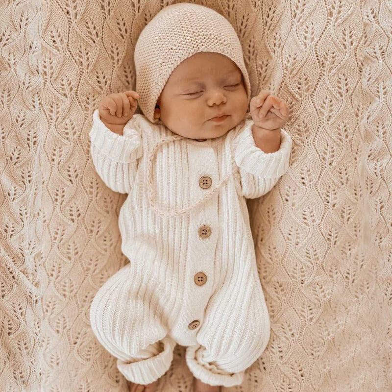 Baby clothes spring and autumn clothes a pure cotton knitted sweater jumpsuit male and female baby outdoor sweater romper crawling clothes
