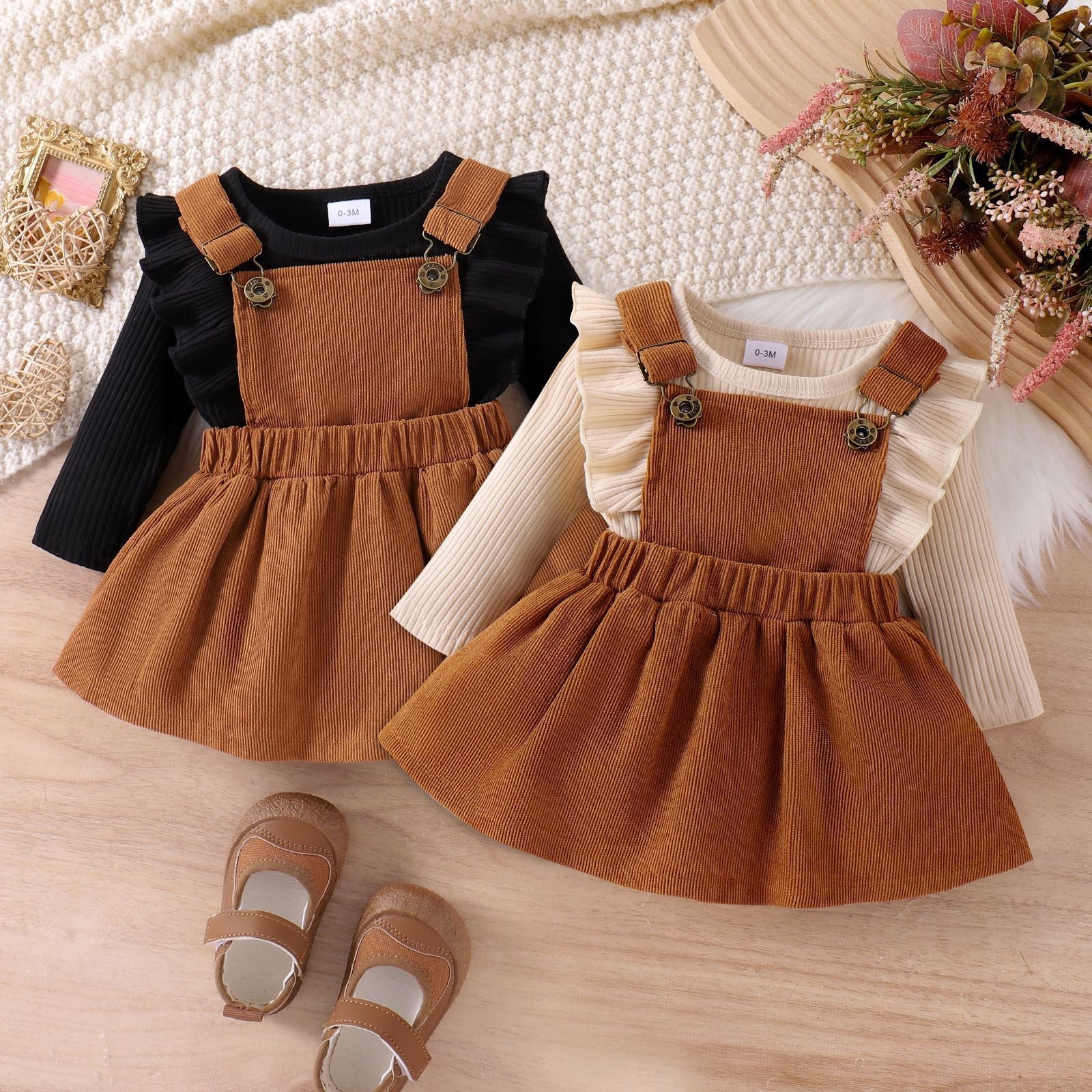 Foreign trade cross-border European and American autumn and winter multi-color girls suits small and medium-sized children's long-sleeved romper overalls skirt baby girl two-piece suit
