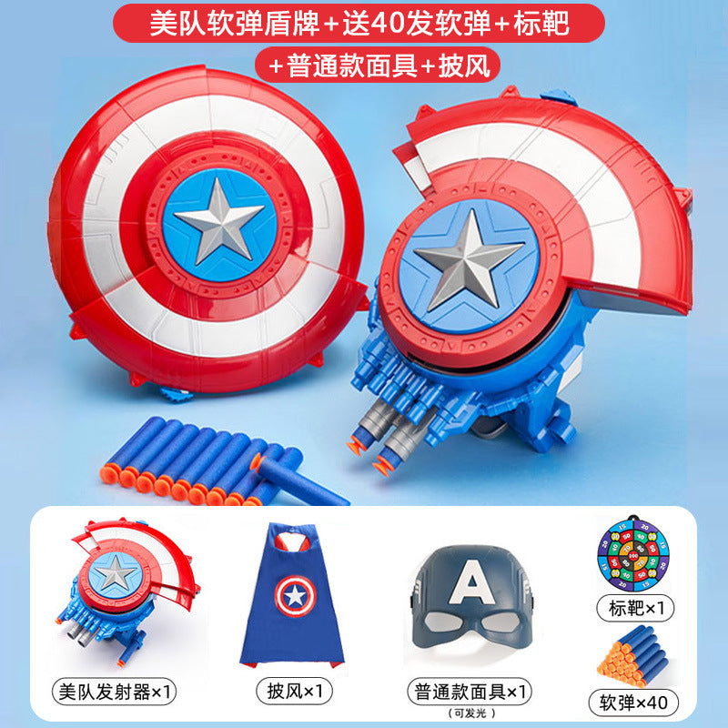 Cross-border Captain America shield launcher deformable boy luminous ejection Marvel Halloween soft bullet toy