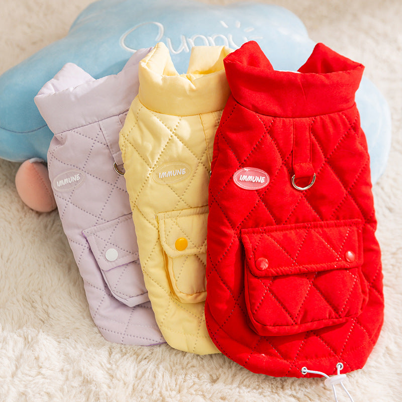 Thickened autumn and winter puppy dog clothes vest Teddy Bichon small dog can be pulled warm cat pet clothing