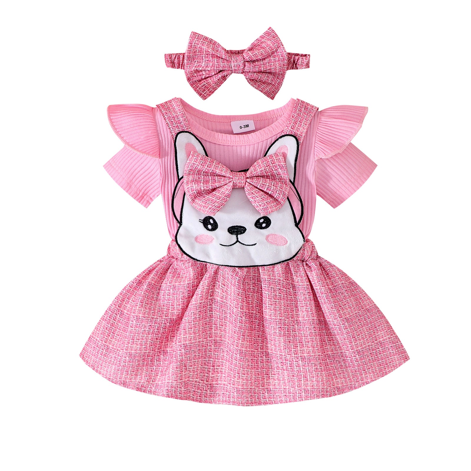Cross-border European and American summer baby girl suits for infants and young children multi-color rompers with short sleeves, animal patch overalls and headdresses